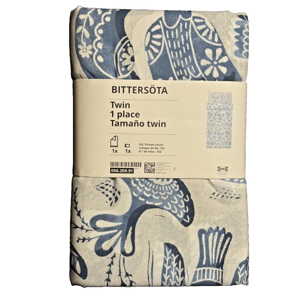 IKEA BITTERSOTA Twin Duvet Cover & Pillowcase Light Gray Blue -NEW